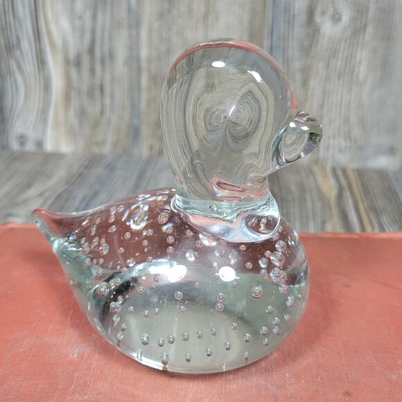 Vintage Art Glass Duck Figurine, Bullicante Clear Paperweight - Picture 2 of 5